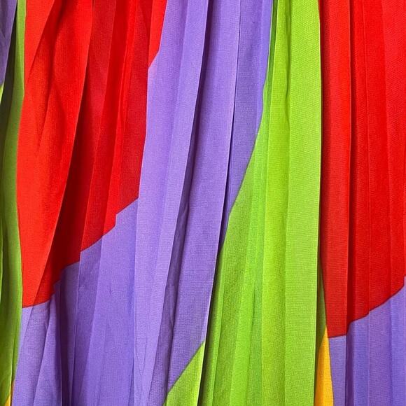 Her Destiny Y2K Rainbow Pleated Midi Skirt Colorblock Festival Retro Boho Small - Picture 2 of 4